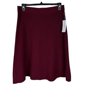 Liz Claiborne Large Midi Flare Sweater Skirt Pull-On Stretch Elastic Waist Red